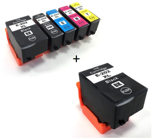 Compatible Epson 202XL High Capacity Ink Cartridges Full Set of 5 + EXTRA BLACK - (2 x Black, 1 x Photo Black, Cyan, Magenta, Yellow)
